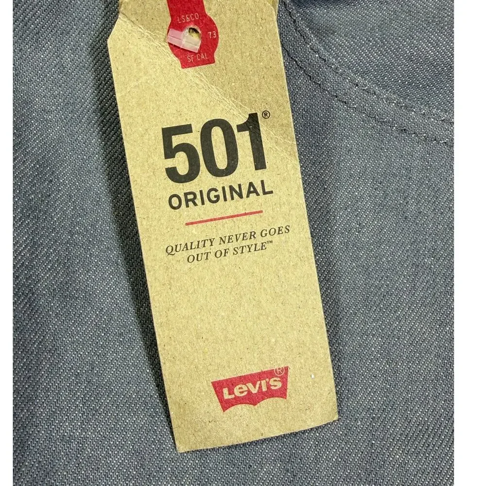 NWT Levis 501 Men 38x34 Gray Button Fly Denim Jean Preppy 5 Pocket Straight Leg